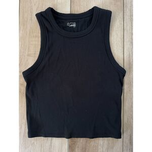Aerie Offline Black Ribbed Sleeveless Tank Top Crew Neck Crop Shelf Bra Small